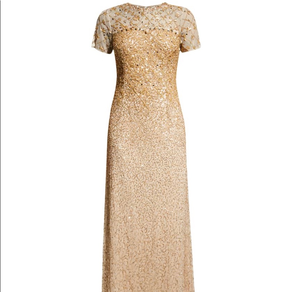 Aidan Mattox Ombre Sequin Column Gown Light Gold … - image 1
